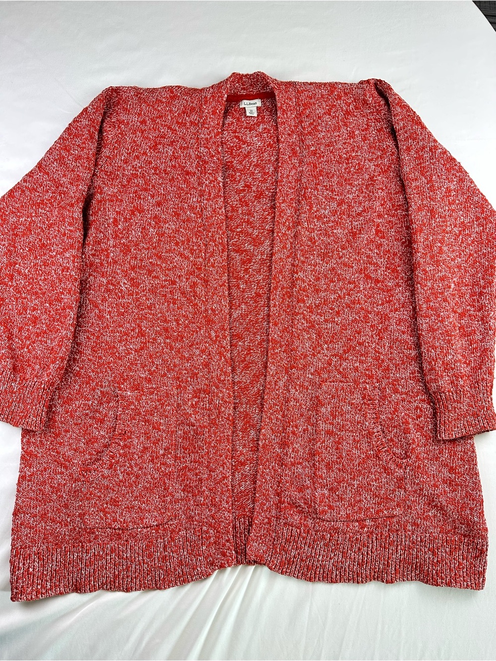 L.L. Bean Cardigan Autumn Red Cabin Cotton Knit Sweater Cottage Granola Coastal